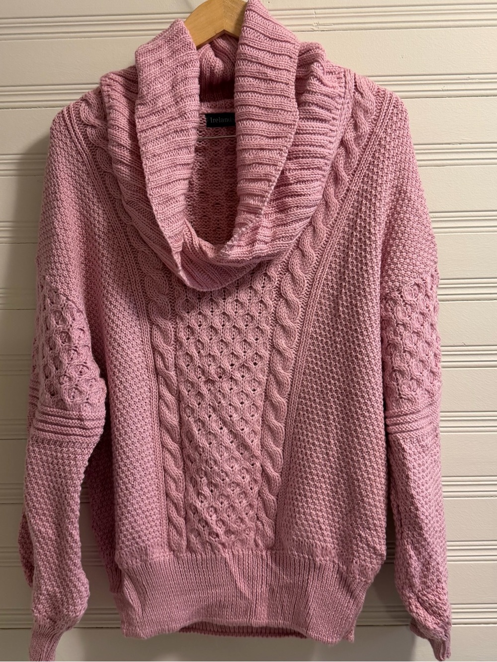IrelandsEye Virgin Wool Cable Knit Cowl Neck Pink XL Ireland